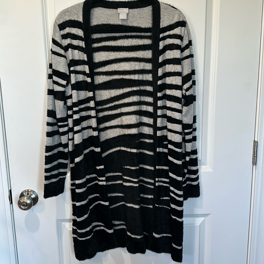 NWT Chico’s Size 1 Gray and Black Cardigan Sweater